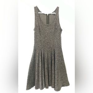 XS Express fit and flare dress. Grey and black herringbone.